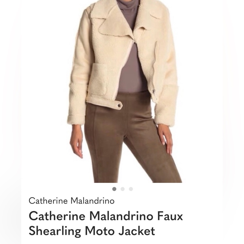 Catherine Maladrino Faux Fur Faux Leather Moto Jacket Casual Natural Size M